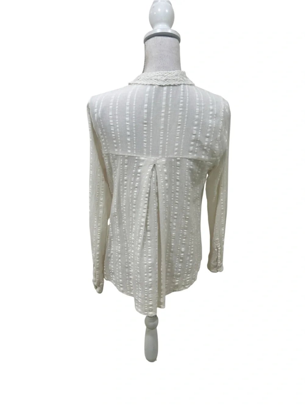 Free People Carter dobbie ivory Button-Front embroidered cotton blouse medium